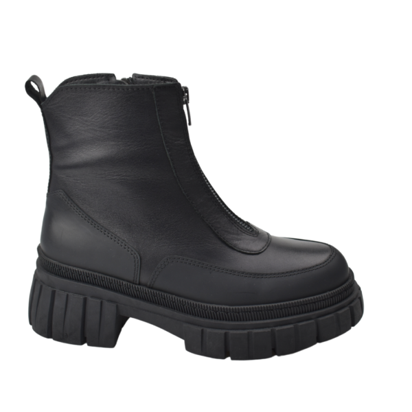 Ön Fermuar Detaylı Siyah Mat-Siyah Hakiki Deri Bot